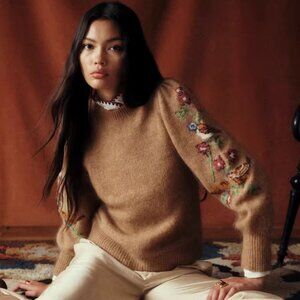 Sezane x Baziszt NWOT Martin Jumper with Burgundy Embroidery